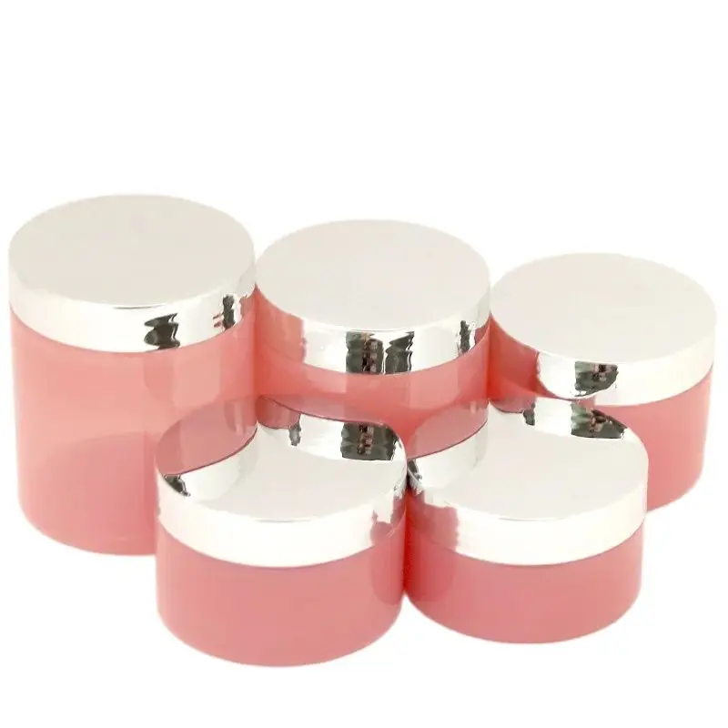 

24Pcs Pink Plastic Cosmetic Jar Empty Wide Mouth Bottle Shiny Silver Lid Hair Mask Pot Cream Containers 100g 120g 150g 200g 250g