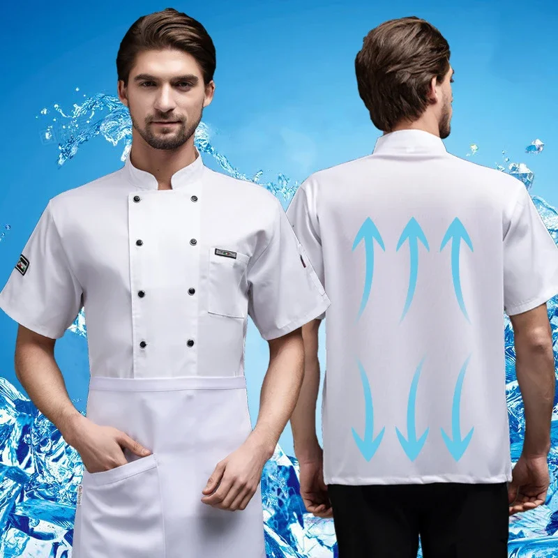 Chef Overalls Men and Women Short-sleeved Summer Hotel Restaurant Canteen Rear Kitchen Breathable Mesh
