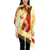 Lady Long Warm Heart Of Jesus Scarves Women Winter Fall Thick Warm Tassel Shawl Wrap Religious Christian Divine Mercy Scarf 1