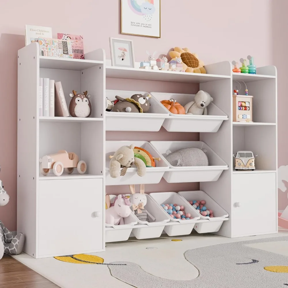 Kids Toy Storage Organizer W/8 Removable Toy Bins, 4-Tier Toy Organizers W/6 Storage Cubbies, Kids Bookshelf and Storage 6