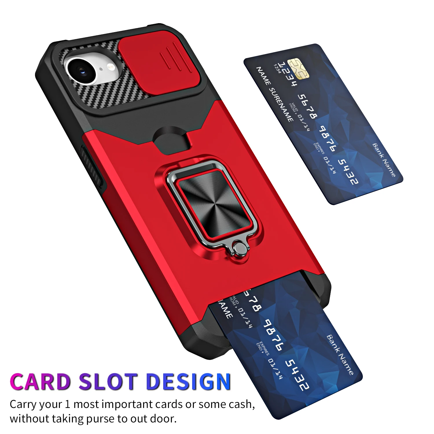Hidden Card Slot Magnetic 360° Bracket Sliding Case - Anti-Drop PC Cover