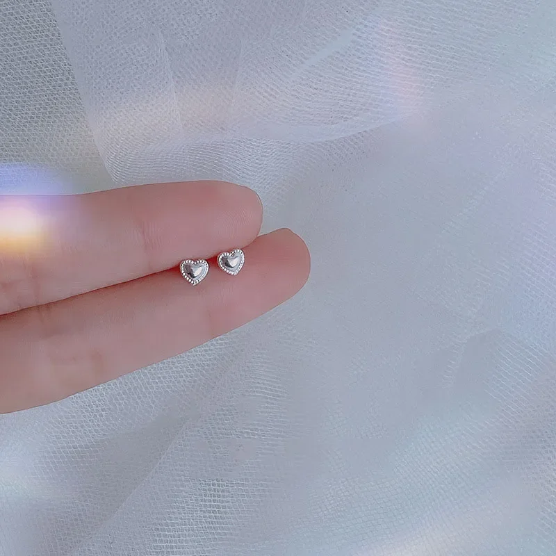 

925 Silver Simple Cute Mini Heart Stud Earrings for Fashion Women Fine Jewelry Minimalist Accessories