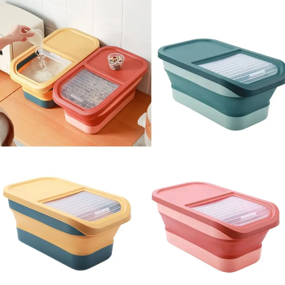 

with Lid Food Storage Container Plastic Rice Storage Bucket Foldable Cereal Dispenser for for Home Kitchen