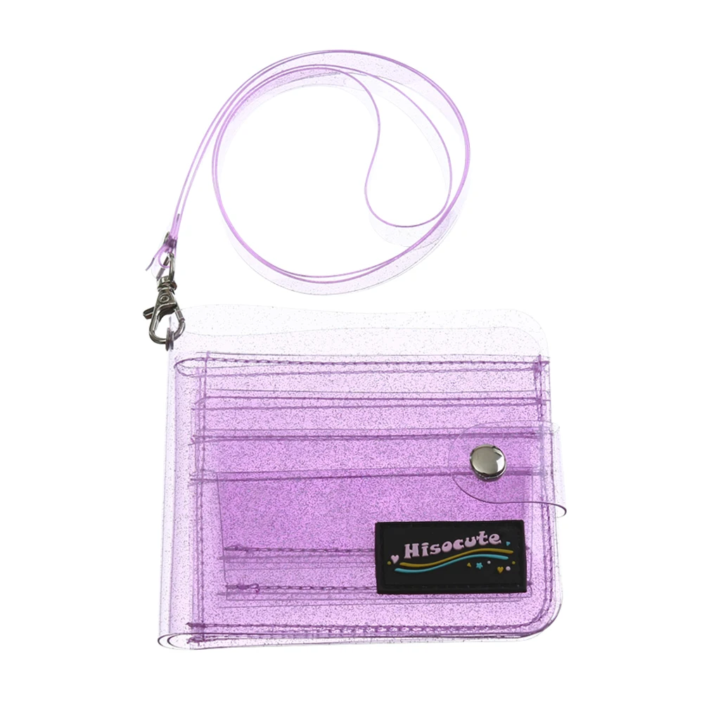 Bling Clear ID Card Holder PVC Women Folding Money Clip Wallet (Purple)