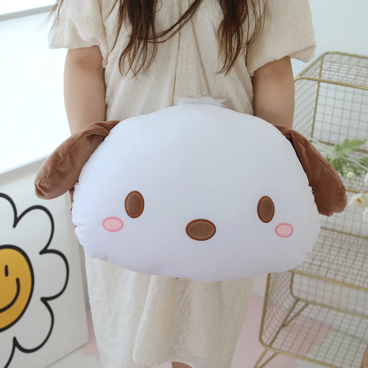 Sanrio Cute Pochacco Plush Toy Headrest Seat Belt Cover Back Cushion For Car Seat Throw Pillow Sofa Bed Xmas Gifts Girl