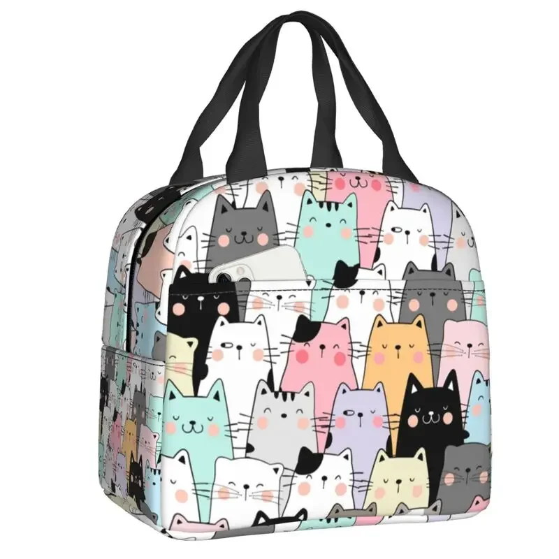 

Индивидуальная красочная сумка для ланча с кошками и котятами, Женский Теплый термоконтейнер, изолированный ланч-контейнер для студентов, школы, работы, еды, пикника, сумки-тоуты