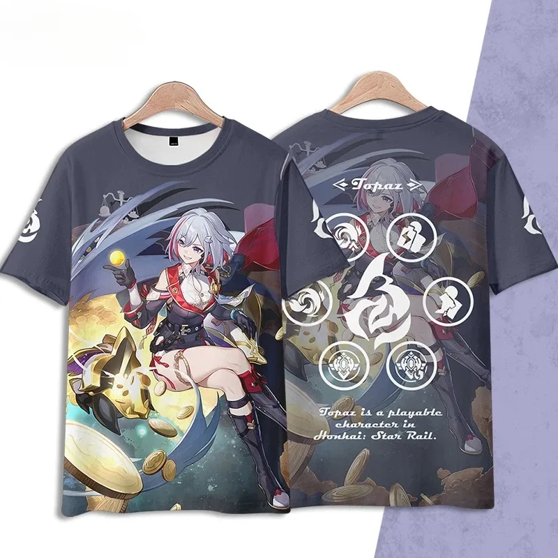 Anime Honkai Star Rail Topaz 3D Print T Shirt Women Men Summer O-neck Short Sleeve Funny Tshirt Graphic Tees Streetwear Cosplay