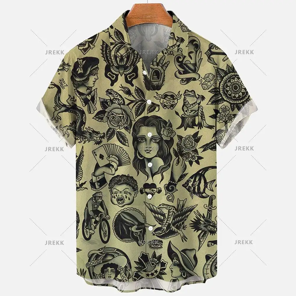 

2023 Summer Hawaiian Shirts Retro Men's Fashion Mermaid 3d Casual Short Sleeve Loose Breathable Top Camisa Floral Masculina