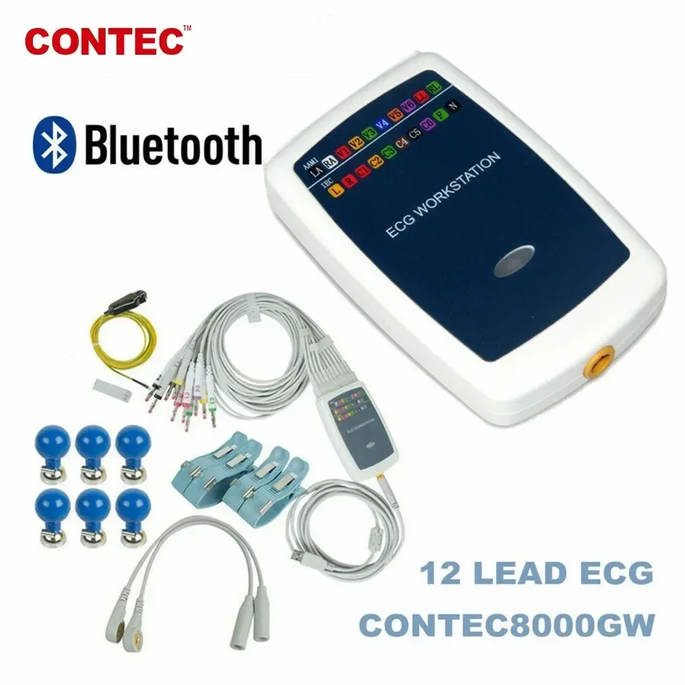 CONTEC8000GW Bluetooth ECG Workstation 12-lead Resting EKG Recorder System PC SW BP
