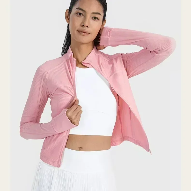 Lemon Ribbed Cropped Defines Stand Neck Jacket Lightweight Breathable High Elastic Fitness Yoga Coat Tight utdoor Sports Top 3