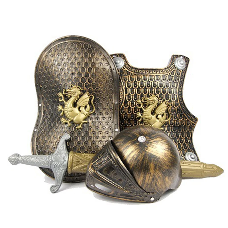 Retro Roman Warrior Armor Set Children Wear Dragon Shield Weapon Toy Cosplay For The Dance Performance Outdoor Sports Toy Gift