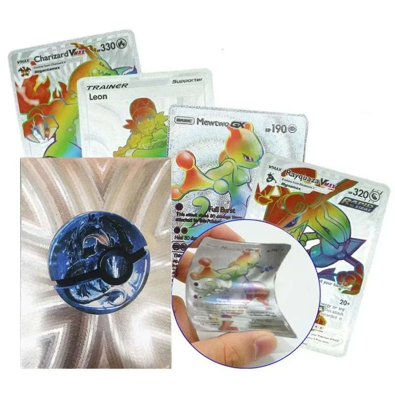 thumbnail image 1 of 55Pcs Colorful Gold Foil Card Pikachu Charizard Arceus Diamond Rainbow English French Spanish German VMAX GX VSTAR Cards, 1 of 5