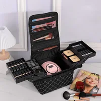 Women Cosmetic Boxes Zipper Nail Art Kit Storage Case Organizer Professional Make Up Handbag Large Capacity Plaid Makeup Bags 2