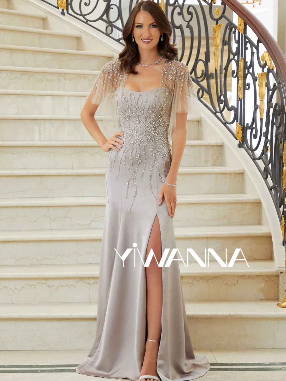 Sparkly Crystal Beads Mother Of The Bride Dress For Wedding Classic Strapless Prom Dresses Elegant Satin Long Evening Gown