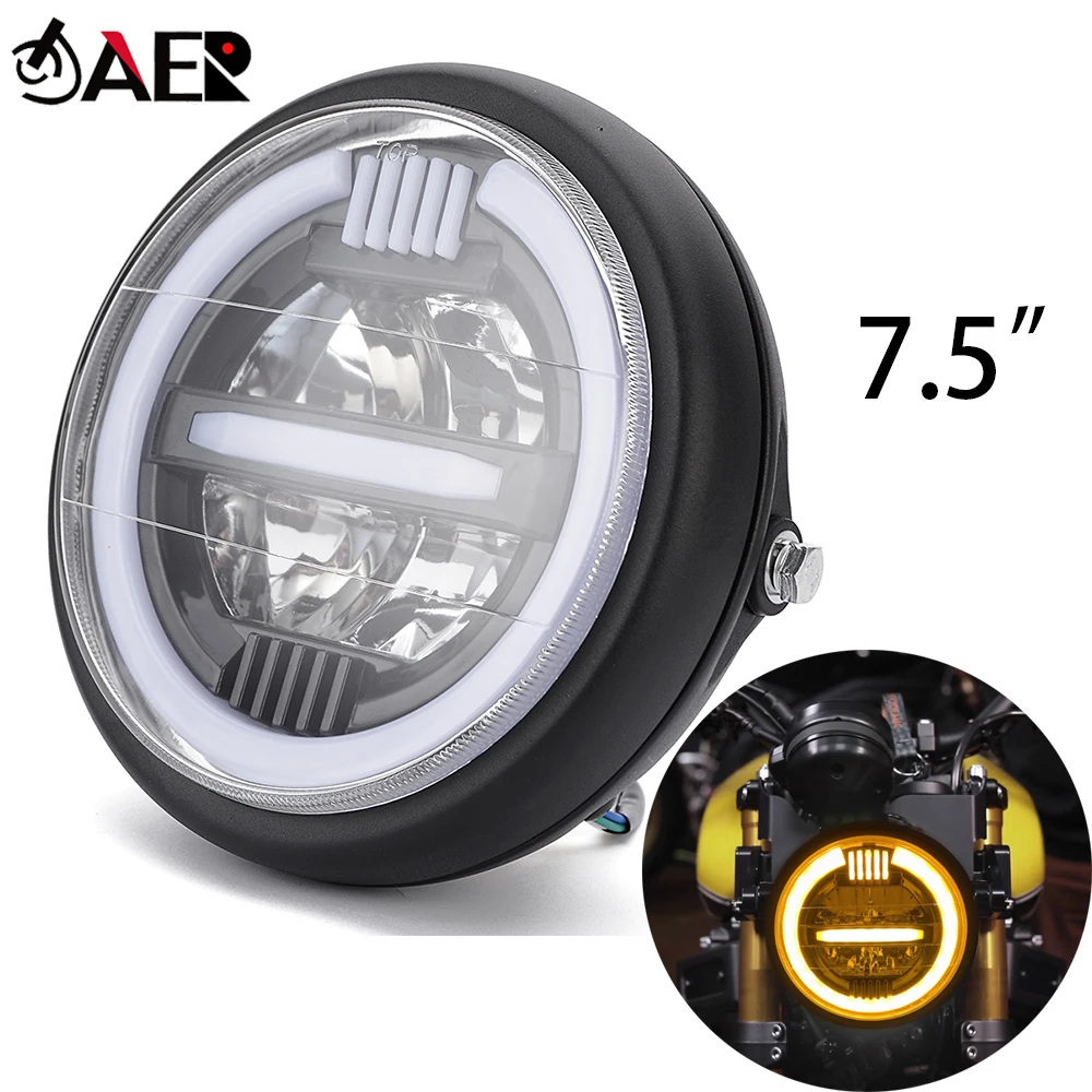 7.5 Motorcycle LED Headlight Headlamp Round Head Light Phare Led Moto for  Harley Sportster Cafe Racer Honda Yamaha Custom - AliExpress