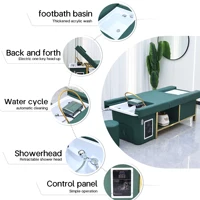 Table de massage thaïlandaise au design moderne, lit de lavage électrique, équipement de spa capillaire, lit de lavage inclinable pour salon de coiffure avec lavabo en céramique et repose-pieds 3