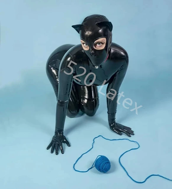 Hot Full Cover Latex Catsuit Bodysuits with Cat hood, gloves and Socks Latex  Rubber Full Bodysuits Back Zip - AliExpress