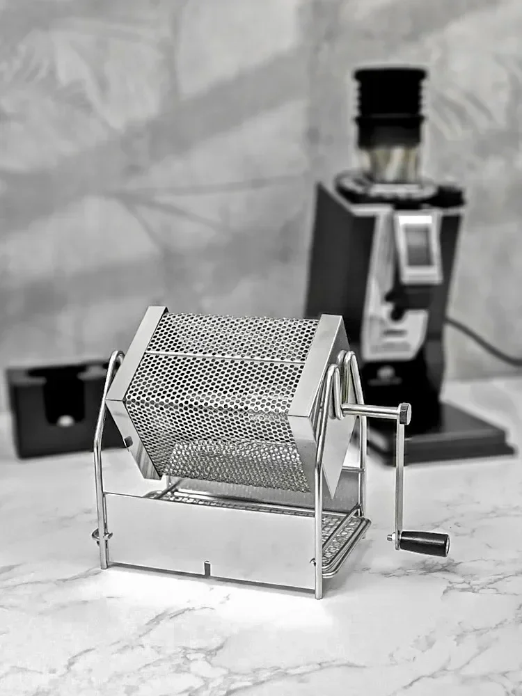 Description Picture 2 of item1pc Coffee Bean Roaster Hand Crank Open Flame Stainless Steel Rotary Cage Home Raw Bean Roasters No Heat Source
