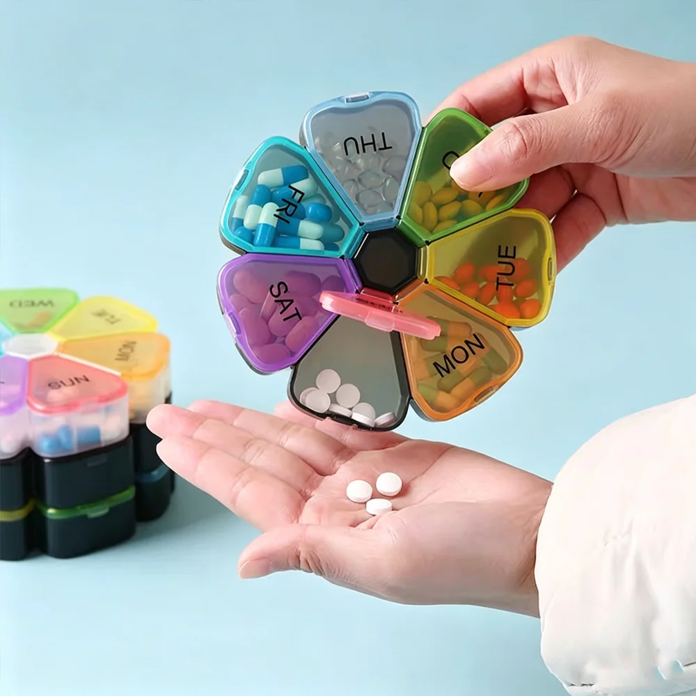 Colorful Flower Design Portable Pill Box - 7-Day Organizer