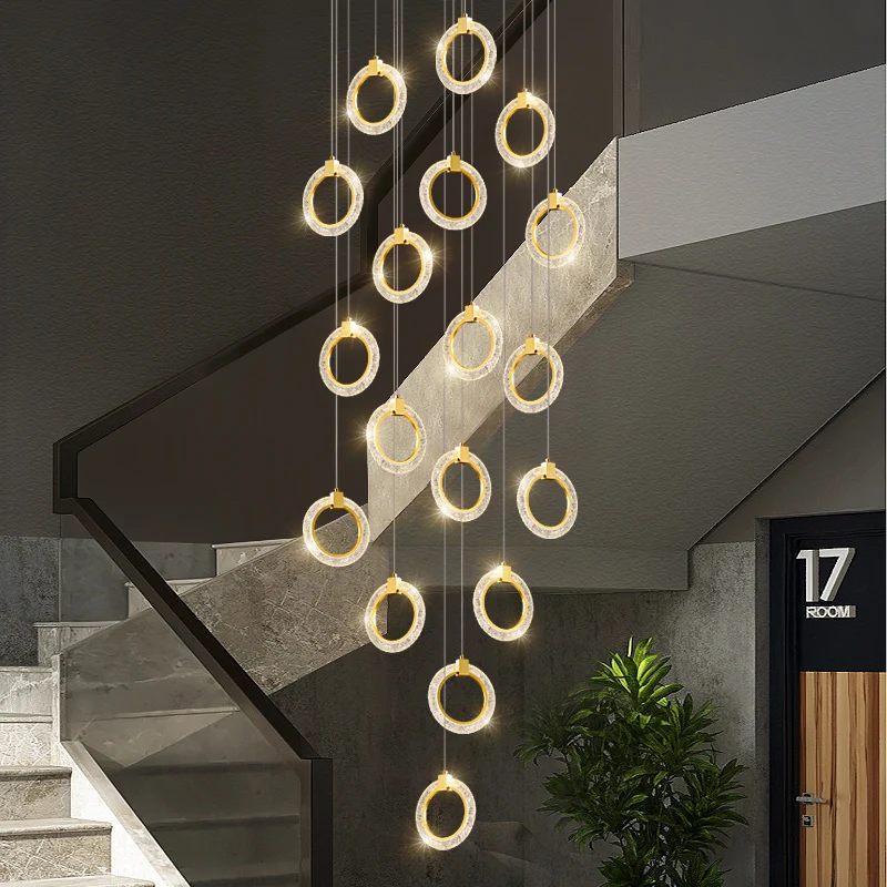 

Villa Staircase Chandelier Modern LED Ring Lamp Living Room Dining Room Kitchen Interior Lighting Decoration Attic Chandelier