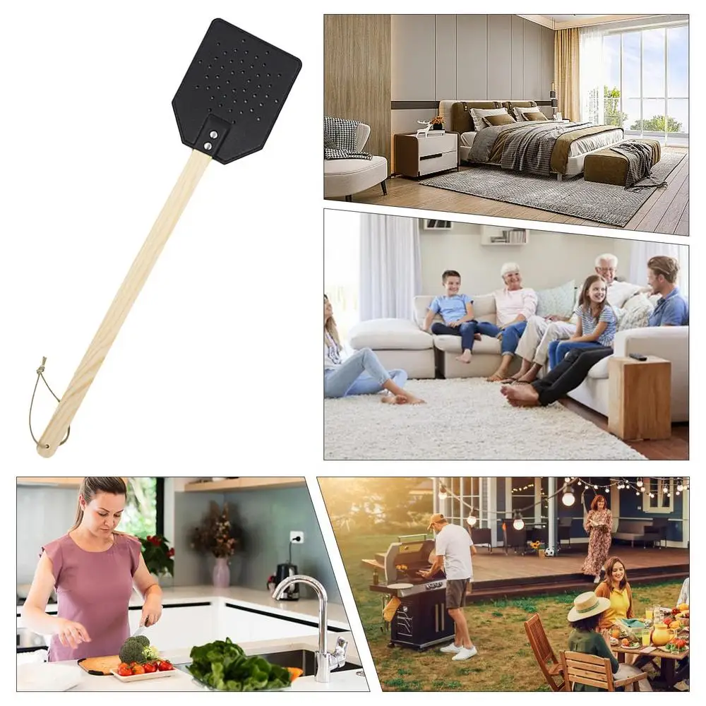 Description Picture 5 of itemFly Swatter For Indoors Wall Mount Fly Swatter Long Wood Handle PU Leather Backyard Balcony Garage Flying Racket Wall Mount