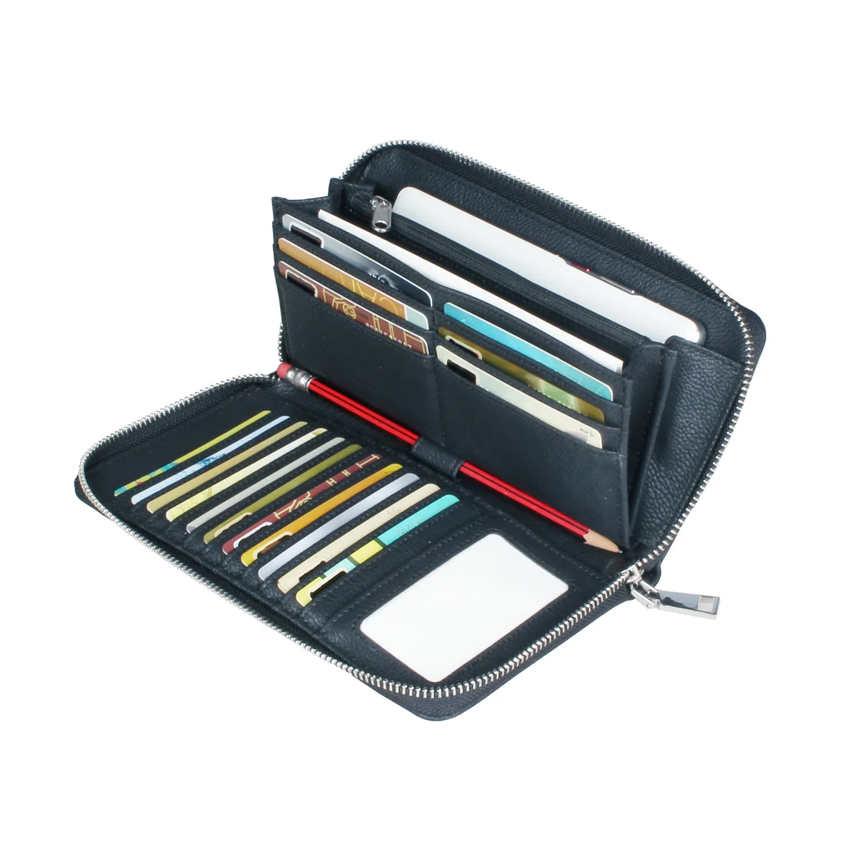 Trendy Black Minimalist Long Clutch Wallet, Classic Zipper Around Coin Purse, Portable Wristlet Bag