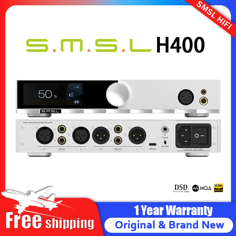 SMSL H400 Hi-Res Headphone Amplifier 16&Omega;/15W*2 32&Omega;/7.5W*2 Earphone AMP RCA XLR Balanced Input Hi-End Pre-Amp With Remote Control
