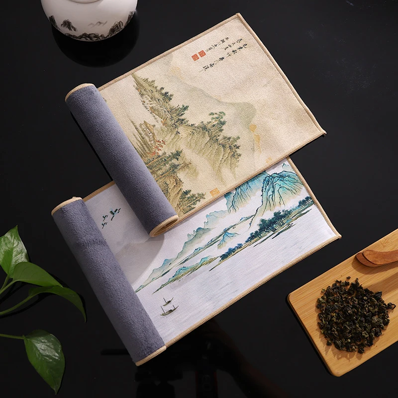 Description Picture 5 of itemChinese Painted Thick Tea Towel Super Absorbent High-end Tea Set Accessories Table Mats Household Professional RagTea Napkin