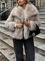 HH Faux Fur Jacket – Snap‑Button, Long Sleeve, Thick Lapel