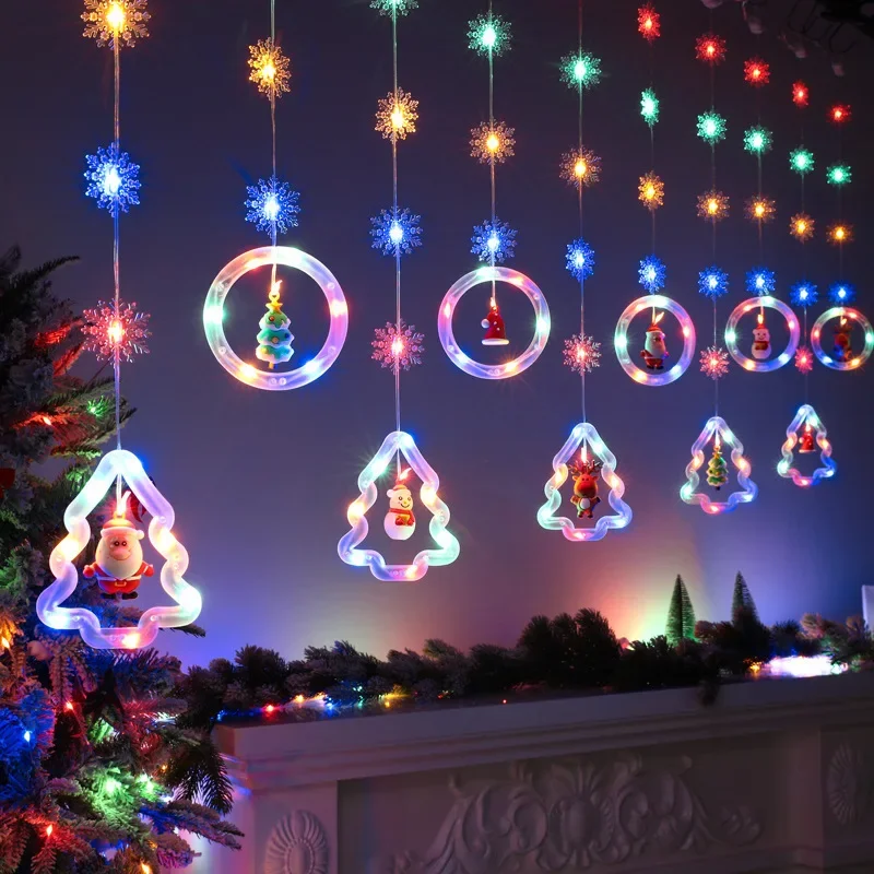 

LED Christmas String Lights USB/Battery Snowflake Santa Claus Star Curtain Fairy Lights Remote Control 8 Modes Xmas Party Decor