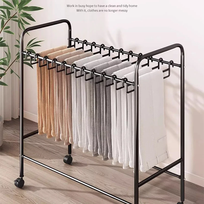 Movable Pants Storage Rack,Floor-standing Iron Trouser Hanger with 20/24 Hooks for Organizer Pants,Laundry Rack for Drying Skirt 2