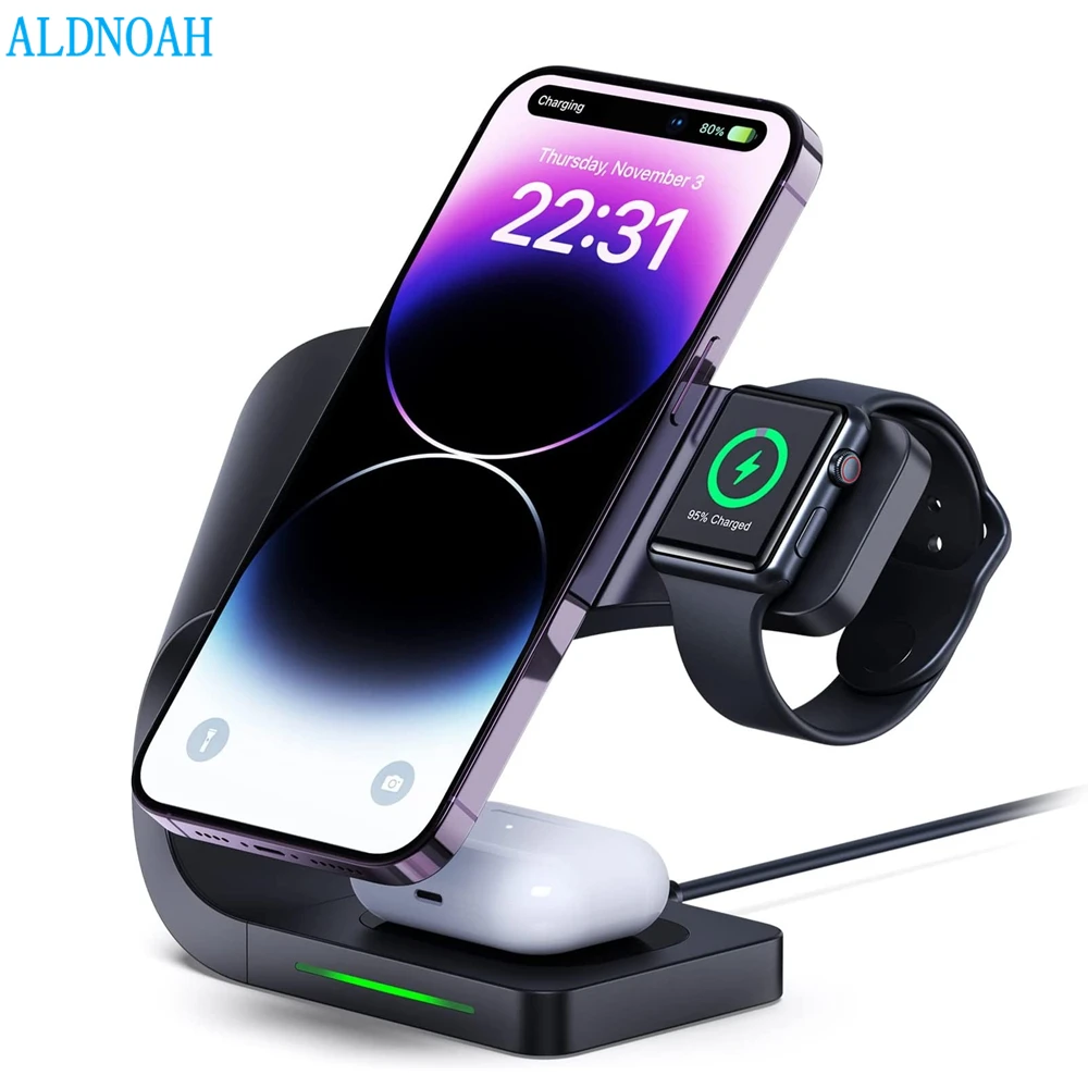 

Беспроводное зарядное устройство 3 в 1, подставка для iPhone 14 13 12 Pro Max, мини Магнитная зарядная док-станция для Airpods, Apple watch 8, зарядное устройство