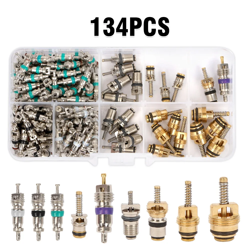 

134Pcs Protable AC Valve Core For R134A Air Conditioning Assortment Kit Part