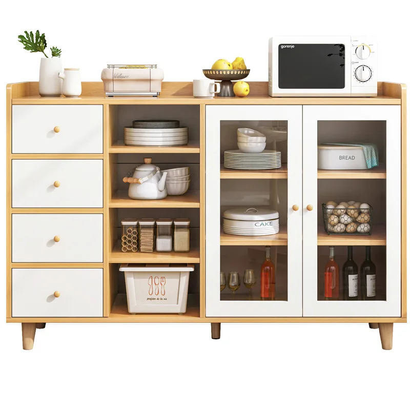 AOLIVIYA Large Capacity Wooden Sideboard Wine Cabinet Dish Storage Cabinet For Dining Room Office Tea Storage Shelf A6