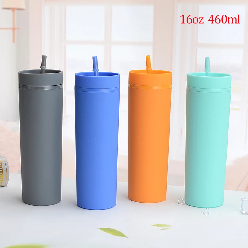 Wholesale 16oz/450ml Skinny Matte Acrylic Tumblers with Lid and