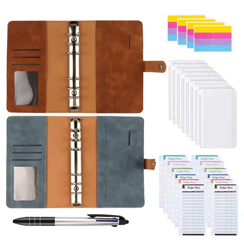 

A6 Budget Binder With 8Pcs Envelopes A6 PU Leather Binder Budget Notebook 12Pcs Budget Sheets 20Pcs Sticker Labels Money Saving