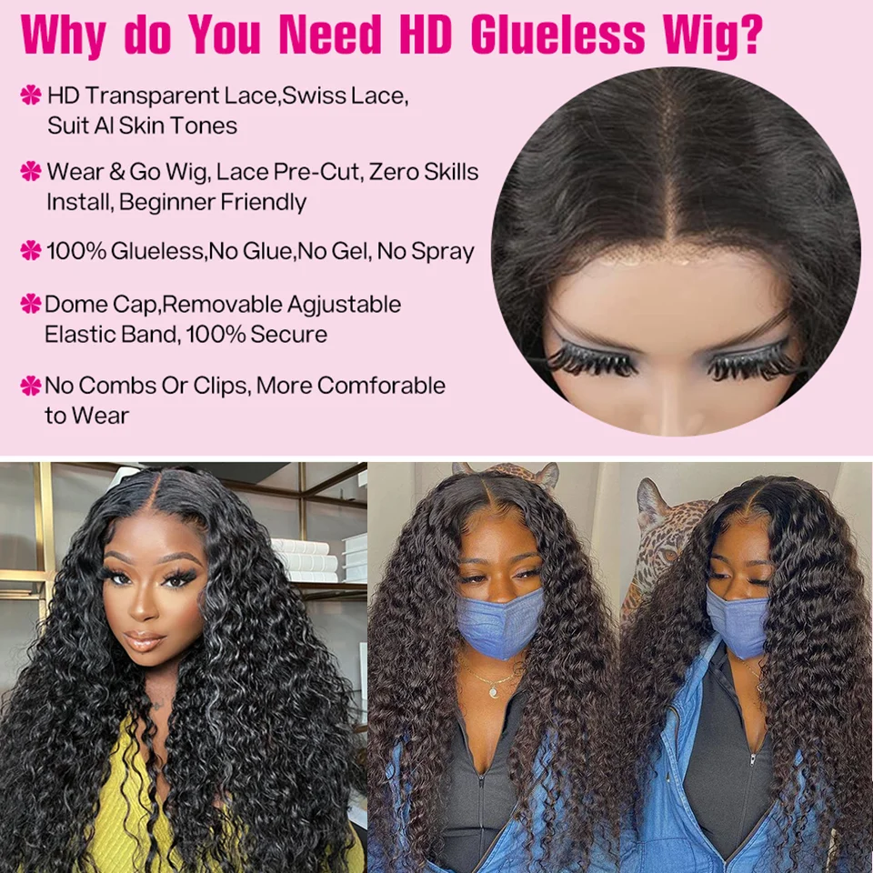 Glueless Wigs Ready To Wear Pre Plucked Wigs Deep Wave 5x5 Hd Lace