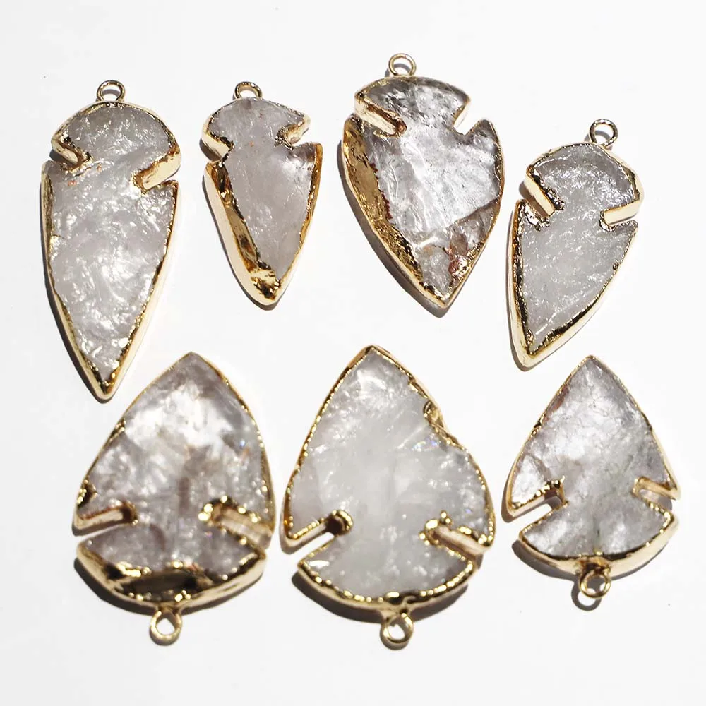 Natural Stone White Crystal Arow Necklaces Pendants Gold Plated Eedge Ruggedly Fashion Charms Jewelry Accessories Wholesale 6Pcs