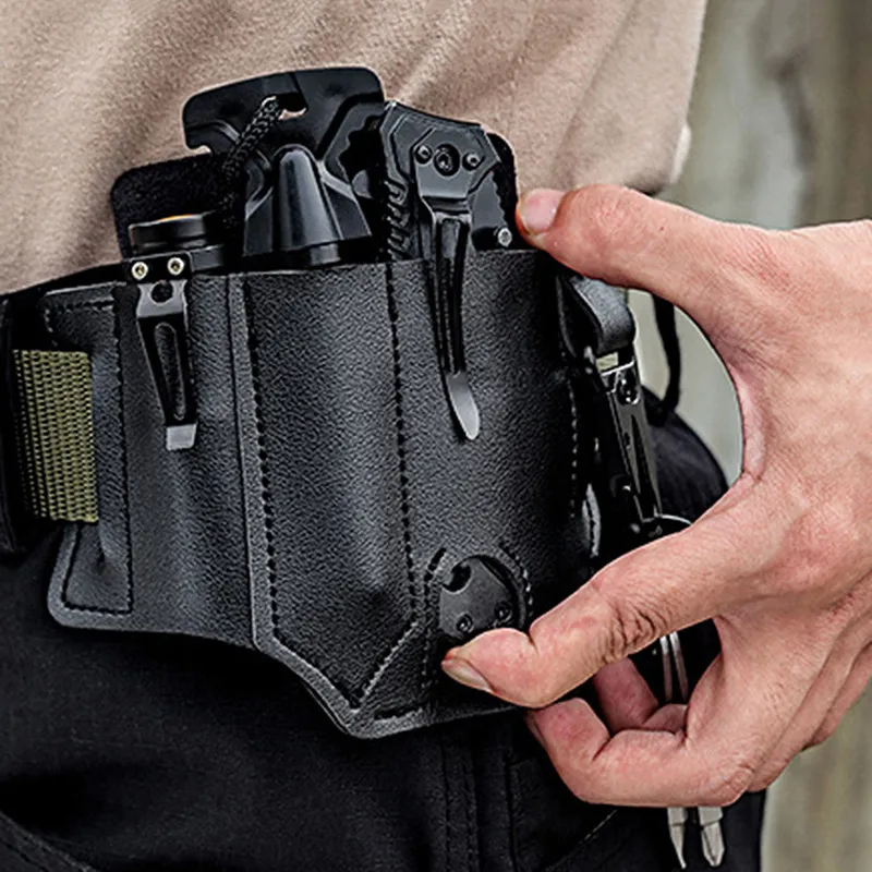 Organizer EDC In Pelle Per Attrezzi E Torce - Con Gancio Portachiavi, 17.5x13 Cm | Per Leatherman E Olight - Foto 3