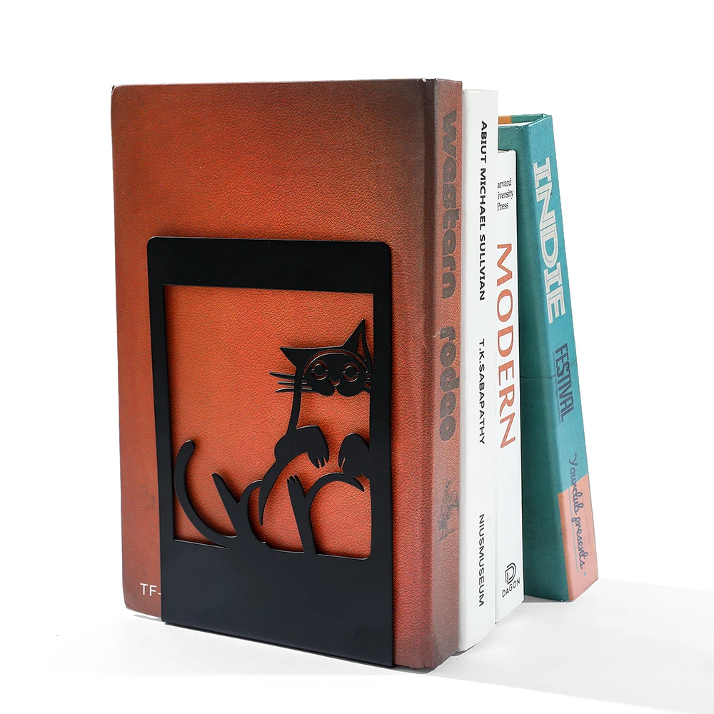 Black Cat Footprints Book Ends Iron Bookends Gift for Book Loves 2Pcs book holder