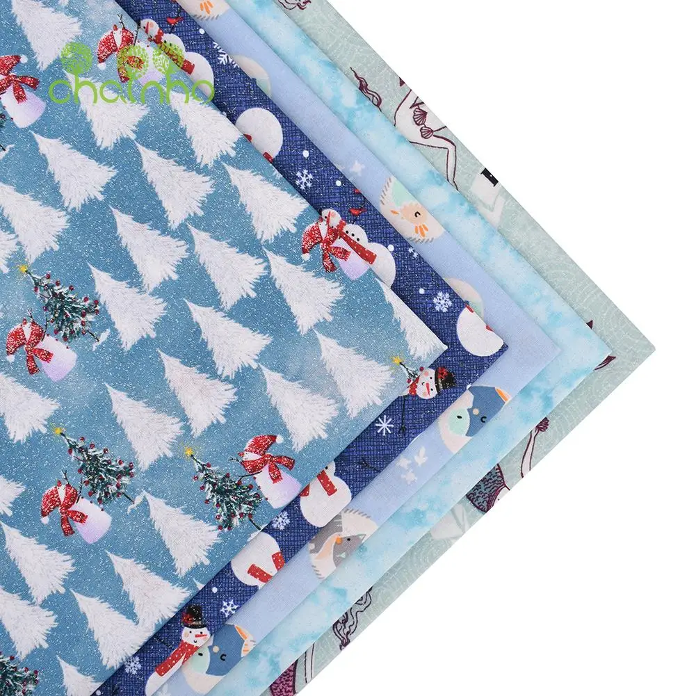 Chainho,Printed Plain Weave Cotton Fabric,Handmade DIY Quilting Sewing Material,Patchwork Cloth,Blue Series,20x25cm,15CD66