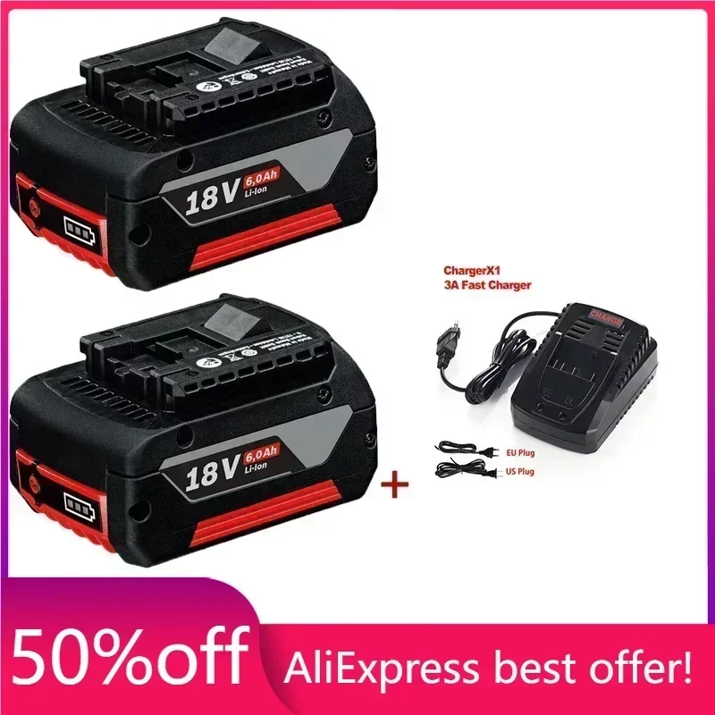 

100% Original 18V 6.0A Lithium Ion Rechargeable Battery for Bosch 10000mah Spare Power Tools Portable Replacement Indicator