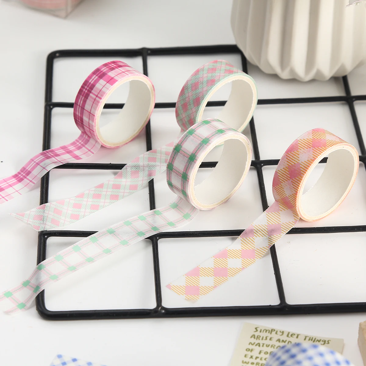 귀여운 레트로 체크무늬 와시 테이프 세트, DIY 스크랩북 스티커, 노트북, 휴일 장식 용품, 학생 개학 용품