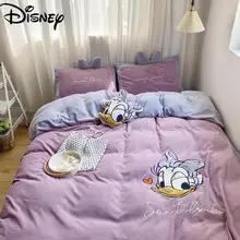 Disney inverno novo dos desenhos animados daisy pato donald poliéster conjunto de quatro peças bonito colcha capa folha de cama conjunto de três peças