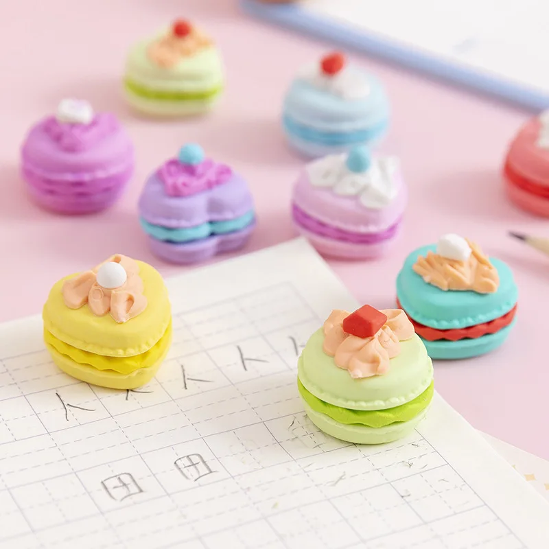 Pencil Eraser 1 Set Cartoon Cute Macaron Dessert Rubber Mini Eraser Set Stationery