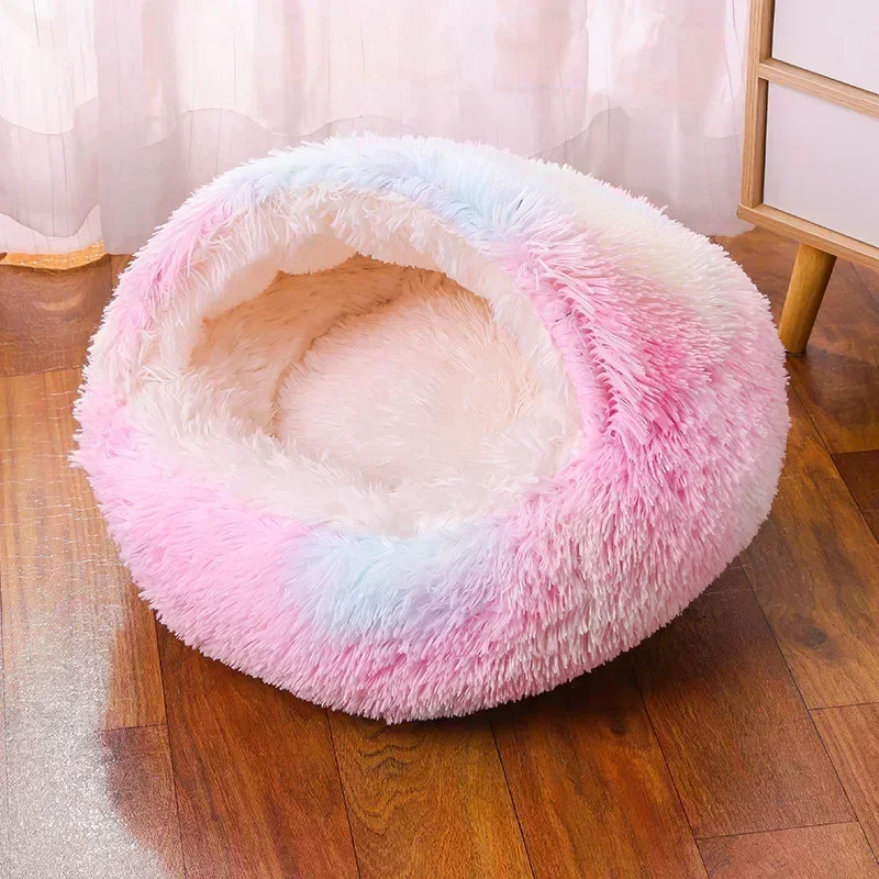 Pet Bed Winter Dog Plush Round Bed Pet Mattress Warm Soft Comfortable Basket Cat Dog Sleeping Bag Nest Small Medium Dogs Cat