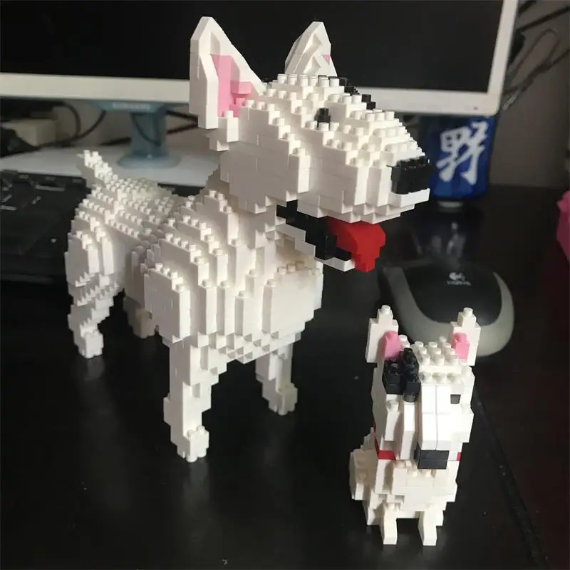 2in1 Balody Mini Blocks Toy Animal American Pit Bull Terrier Dog Small Bricks Kids Gifts Girls Christmas Present Pet Shop