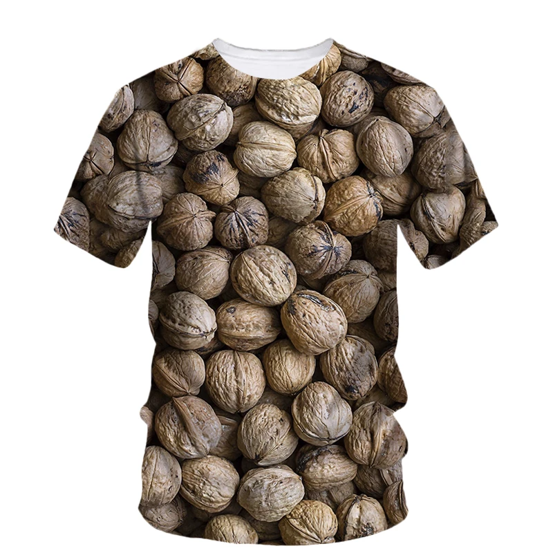 

Coffee Bean Walnut 3d Print Nuts T Shirt Men Summer Street Short Sleeve Tees Fashion Harajuku Casual Loose Top Children T-shirts