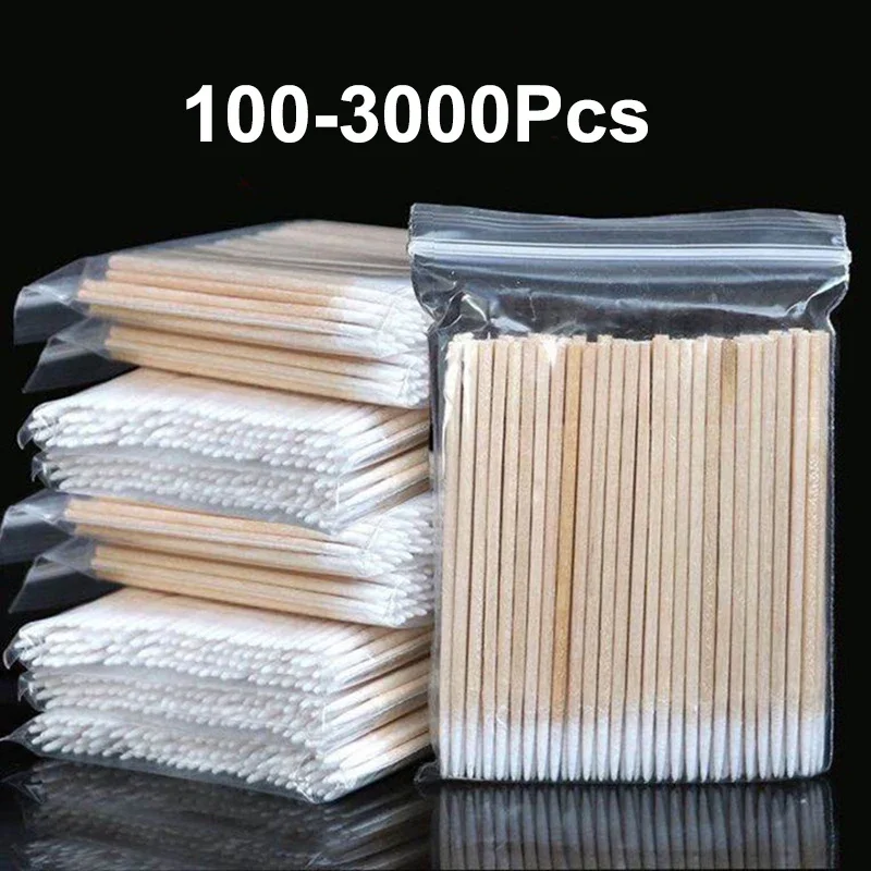 100-3000 Wood Cotton Swabs Nail Clean Sticks Nail Polish Remover Art Tool Wooden Cotton Head Manicure Corrector Nail Polish Tool