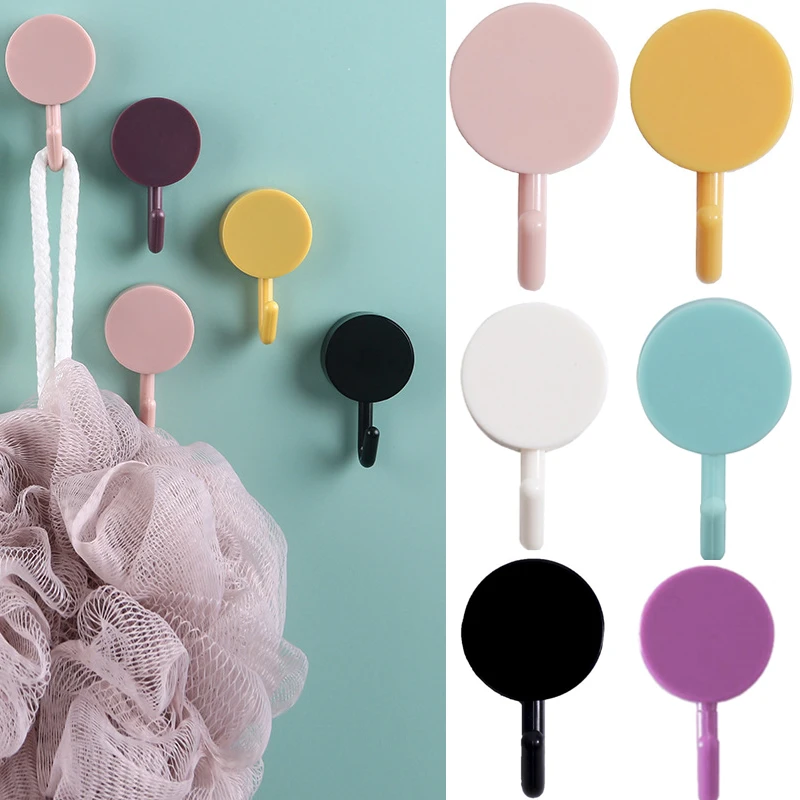 

Round Frame Wall Hanging Door Hook Colorful Non-marking Kitchen Clasp Strong Self Adhesive Wall Household Multifunctional Hanger